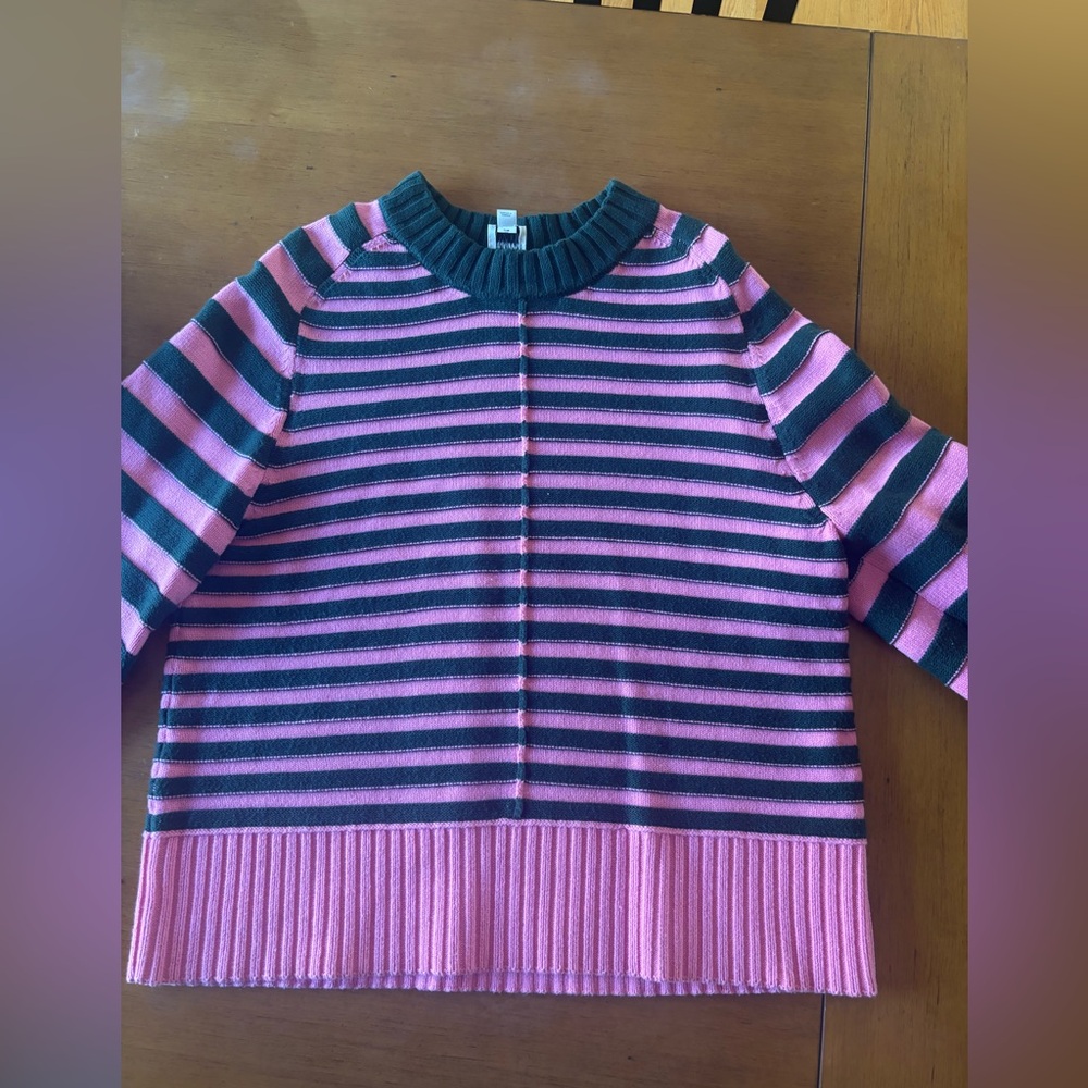 Maeve Pink and Green Striped Crewneck Sweater